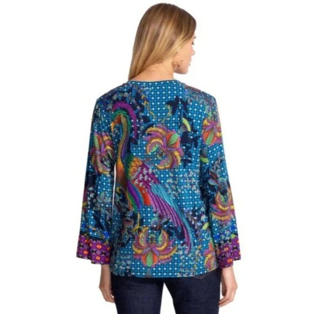 Johnny Was Janie Favorite Thalassa Kimono Peacock Shirt Blue Top Size S NWT - Picture 2 of 6